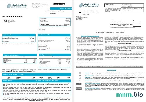 ZEA Abu Dhabi Union National Bank wyciąg z kredytu hipotecznego w formatach Word i PDF, 8 stron 1-2